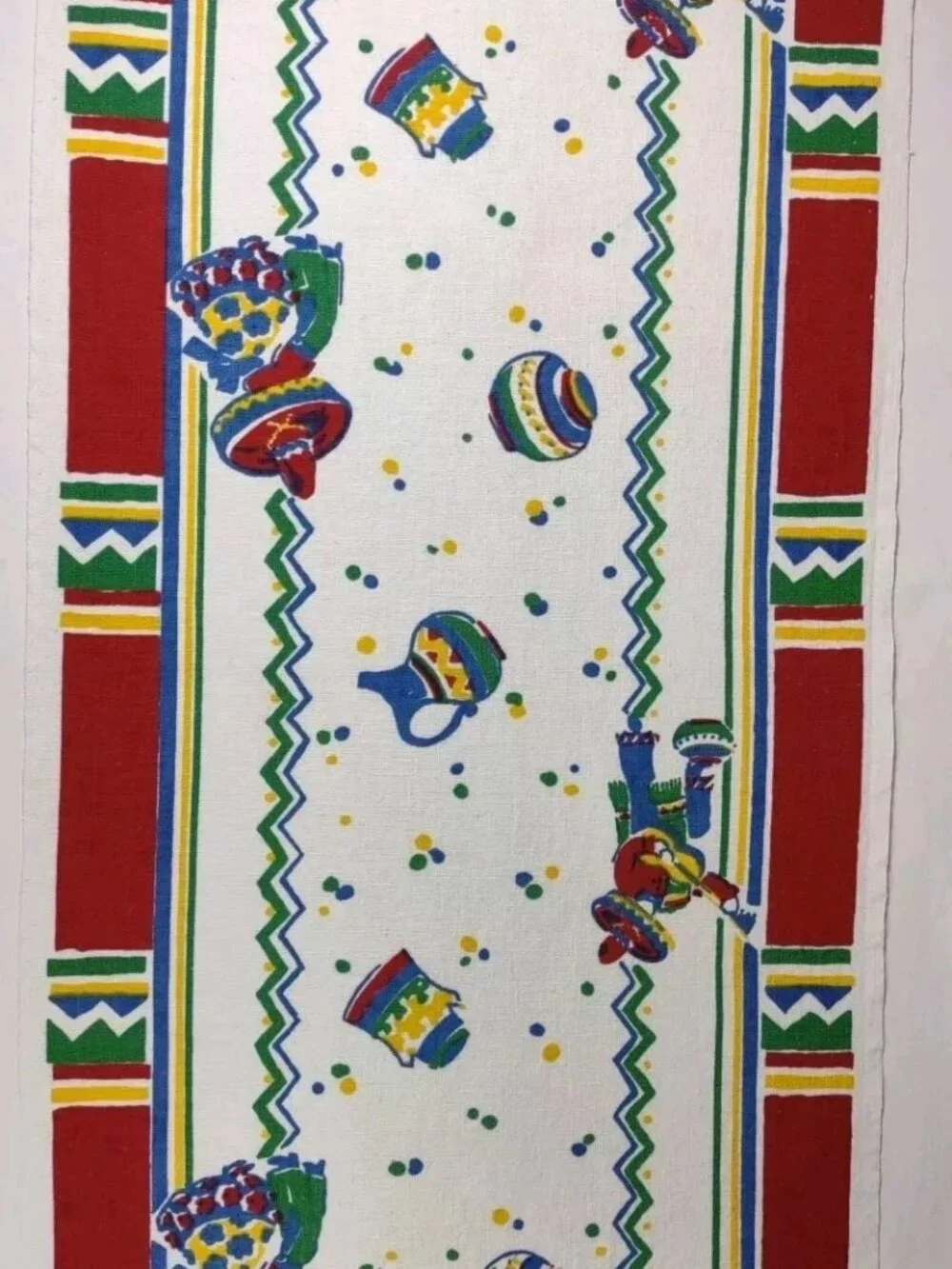 Vtg Mexican theme print siesta pottery SUPER BRIGHT 15.5x30